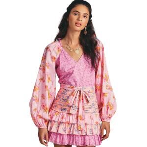 Pink Ripple Women’s Size Medium Floral Flounced Ruched Minidress NEW WITH TAGS